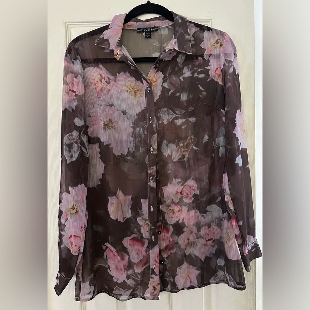 Guess Sheer Floral Button down